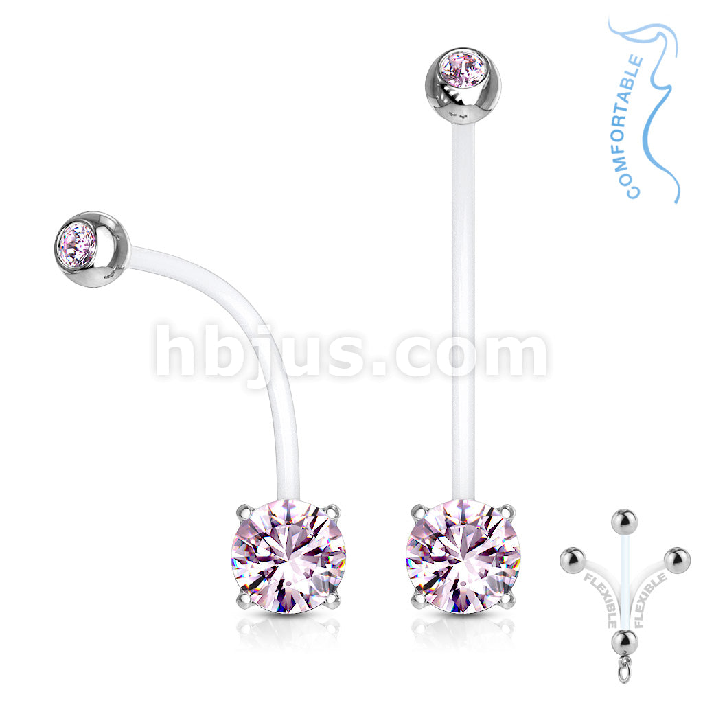 316L Surgical Steel Double Jeweled Prong Set Round CZ Pregnancy Belly... - Image 4