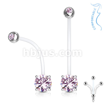316L Surgical Steel Double Jeweled Prong Set Round CZ Pregnancy Belly... - Image 4