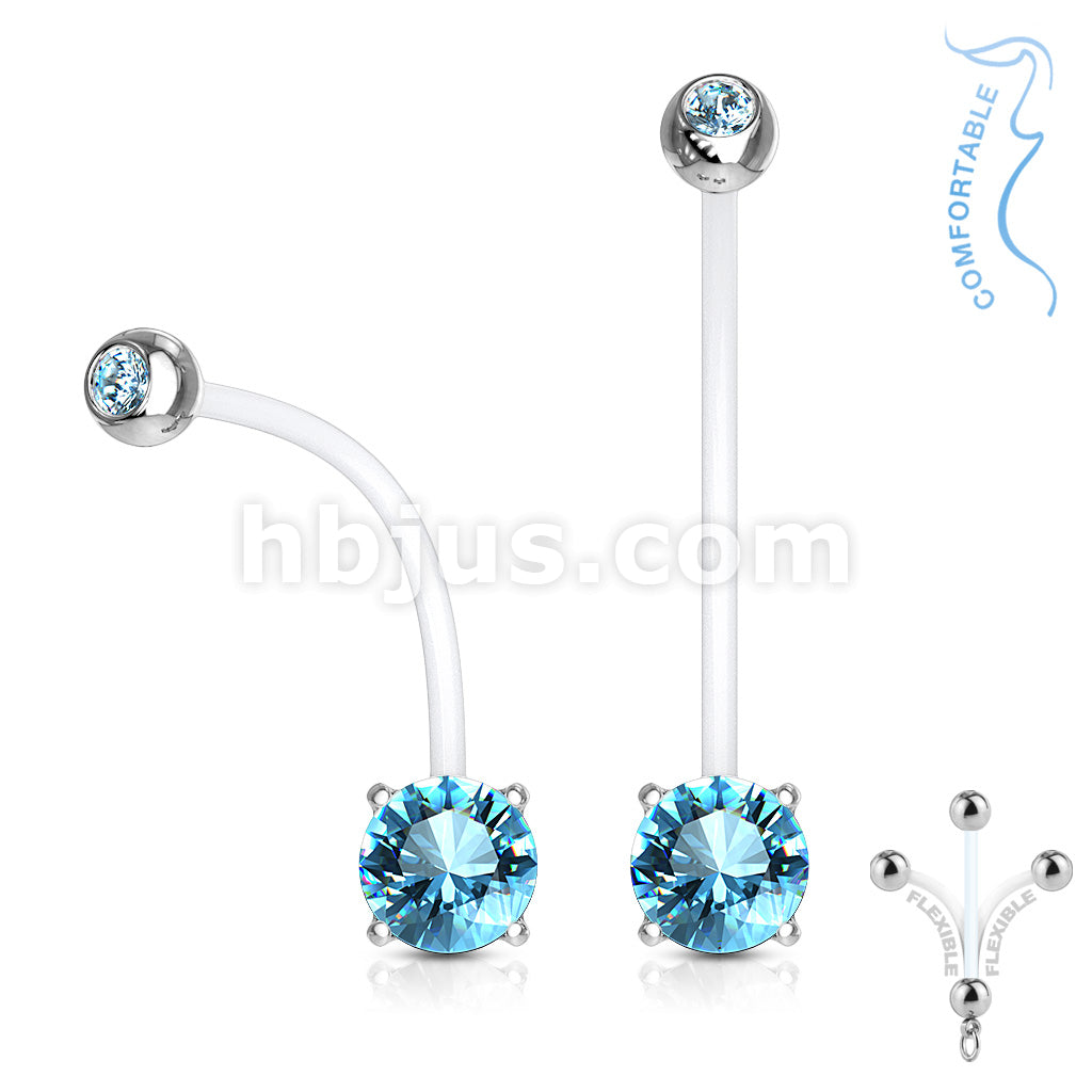 316L Surgical Steel Double Jeweled Prong Set Round CZ Pregnancy Belly... - Image 5