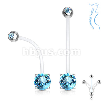316L Surgical Steel Double Jeweled Prong Set Round CZ Pregnancy Belly... - Image 5