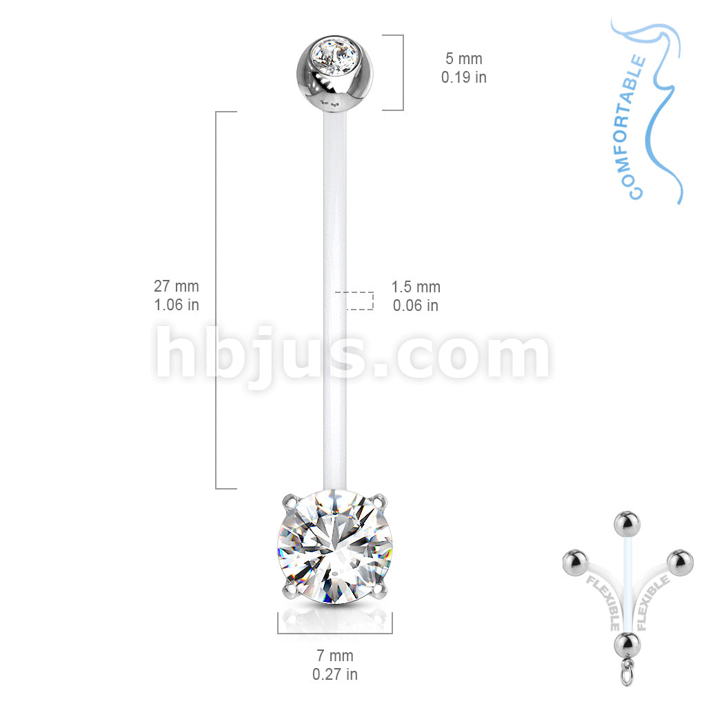 316L Surgical Steel Double Jeweled Prong Set Round CZ Pregnancy Belly... - Image 6
