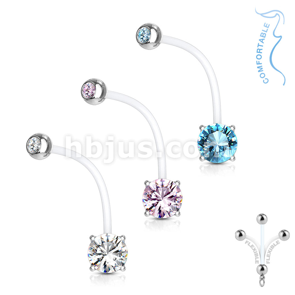 316L Surgical Steel Double Jeweled Prong Set Round CZ Pregnancy Belly... - Image 7