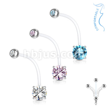 316L Surgical Steel Double Jeweled Prong Set Round CZ Pregnancy Belly... - Image 7