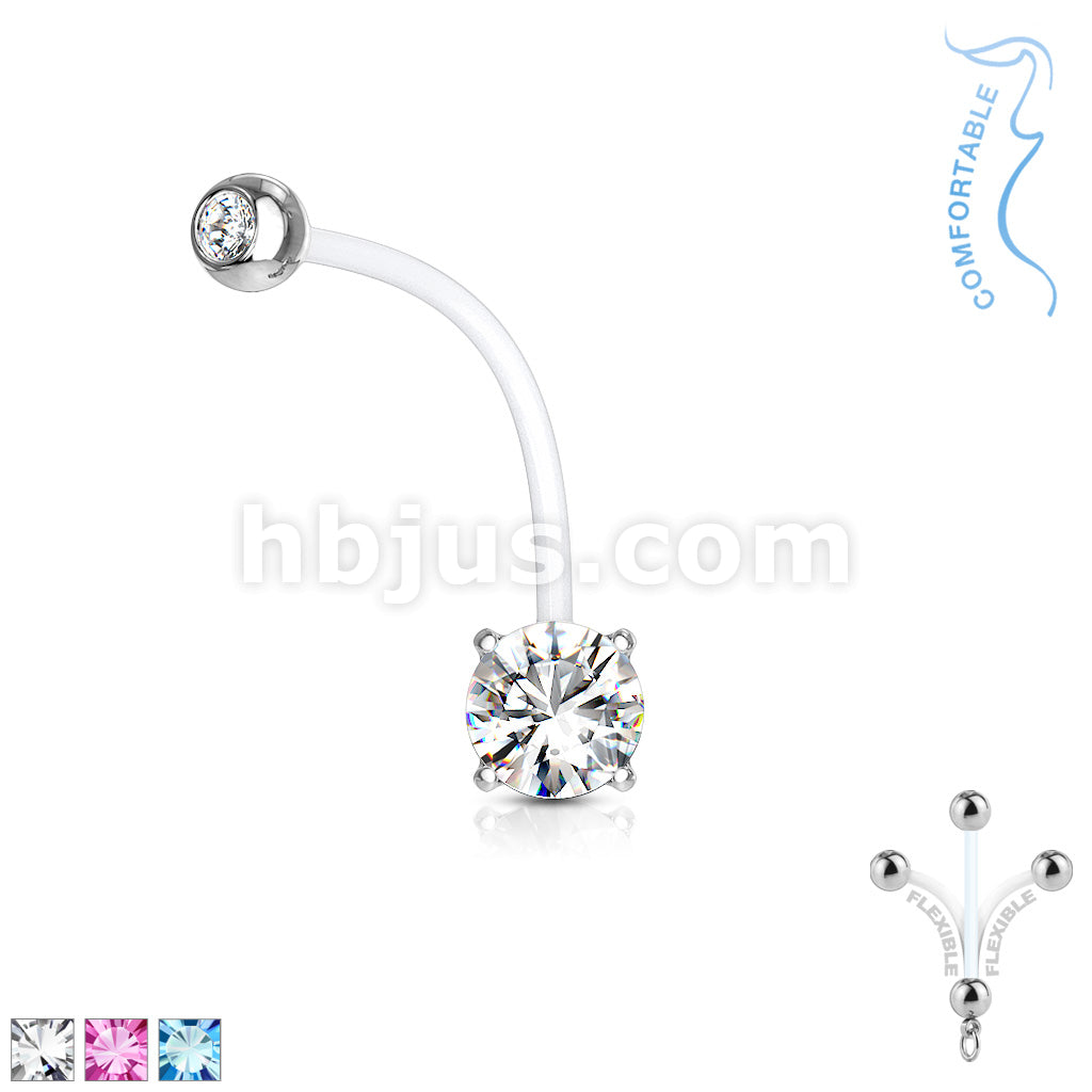 316L Surgical Steel Double Jeweled Prong Set Round CZ Pregnancy Belly... - Image 2