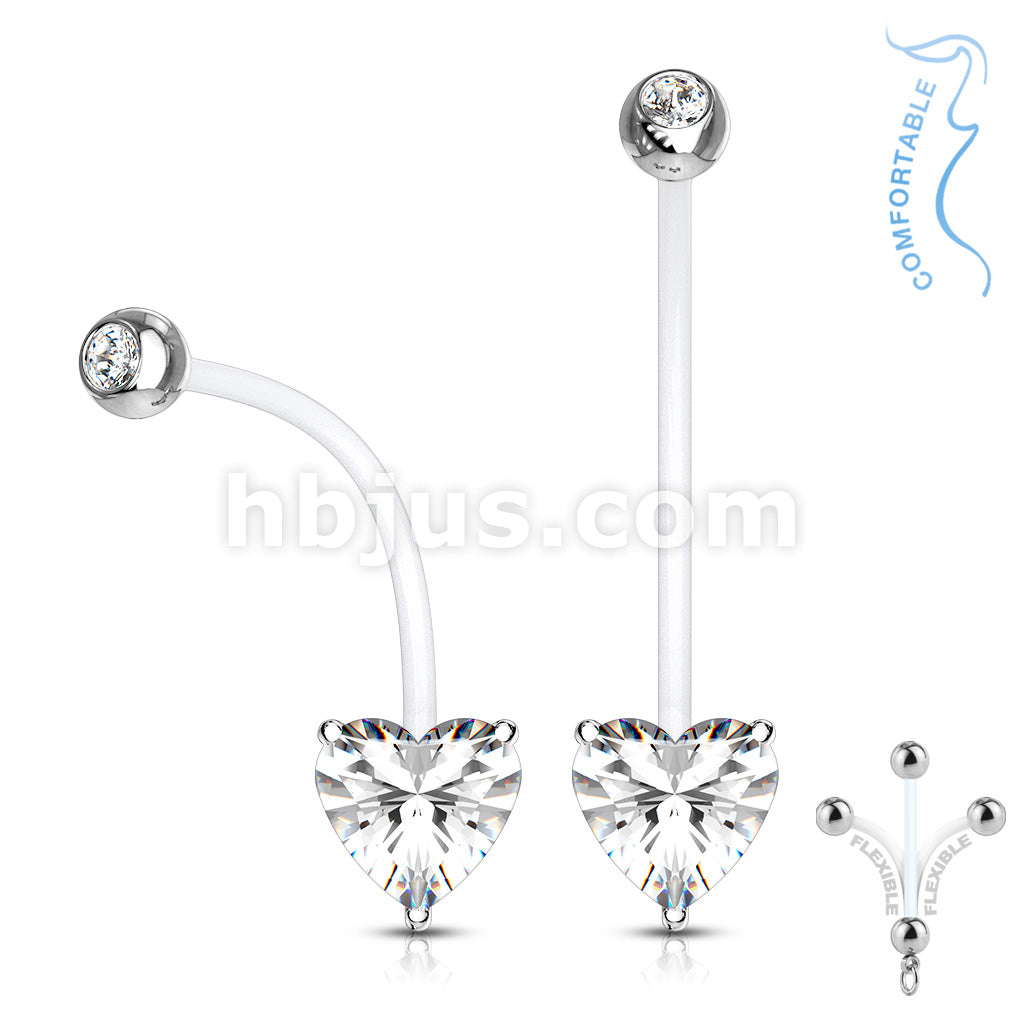316L Surgical Steel Double Jeweled Prong Set Heart CZ Pregnancy Belly... - Image 3