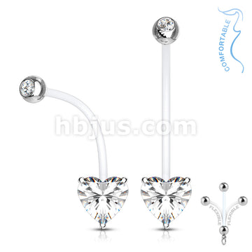 316L Surgical Steel Double Jeweled Prong Set Heart CZ Pregnancy Belly... - Image 3