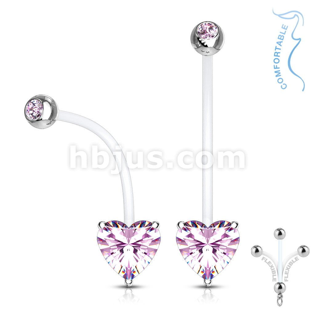 316L Surgical Steel Double Jeweled Prong Set Heart CZ Pregnancy Belly... - Image 4