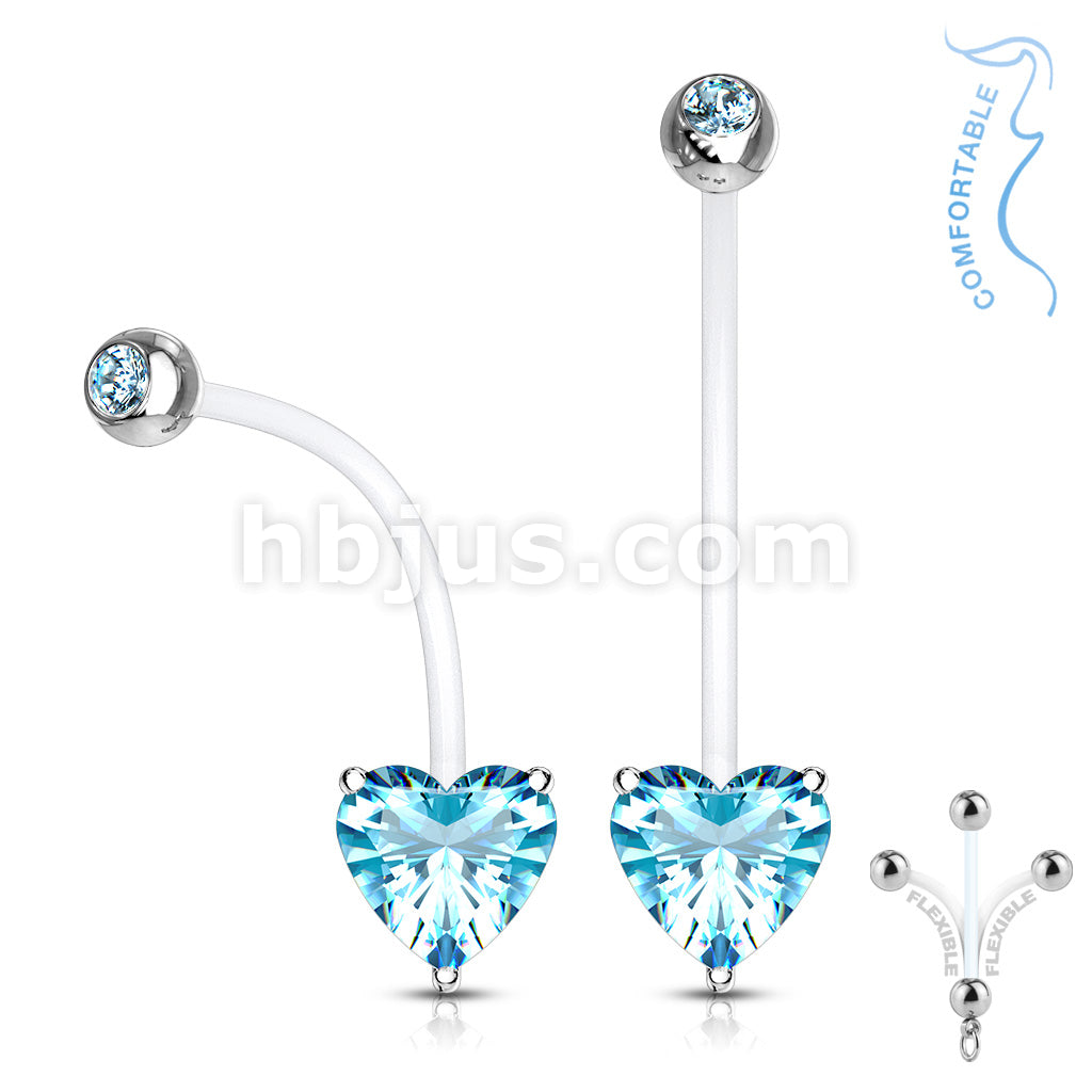 316L Surgical Steel Double Jeweled Prong Set Heart CZ Pregnancy Belly... - Image 5