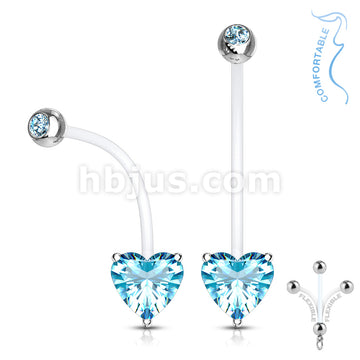 316L Surgical Steel Double Jeweled Prong Set Heart CZ Pregnancy Belly... - Image 5