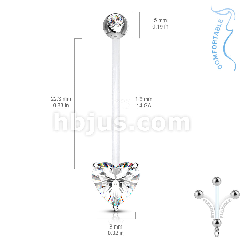 316L Surgical Steel Double Jeweled Prong Set Heart CZ Pregnancy Belly... - Image 6