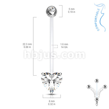 316L Surgical Steel Double Jeweled Prong Set Heart CZ Pregnancy Belly... - Image 6
