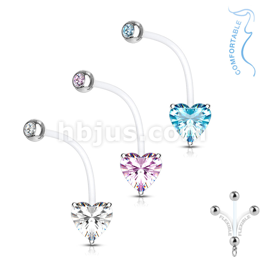 316L Surgical Steel Double Jeweled Prong Set Heart CZ Pregnancy Belly... - Image 7