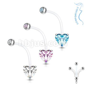 316L Surgical Steel Double Jeweled Prong Set Heart CZ Pregnancy Belly... - Image 7