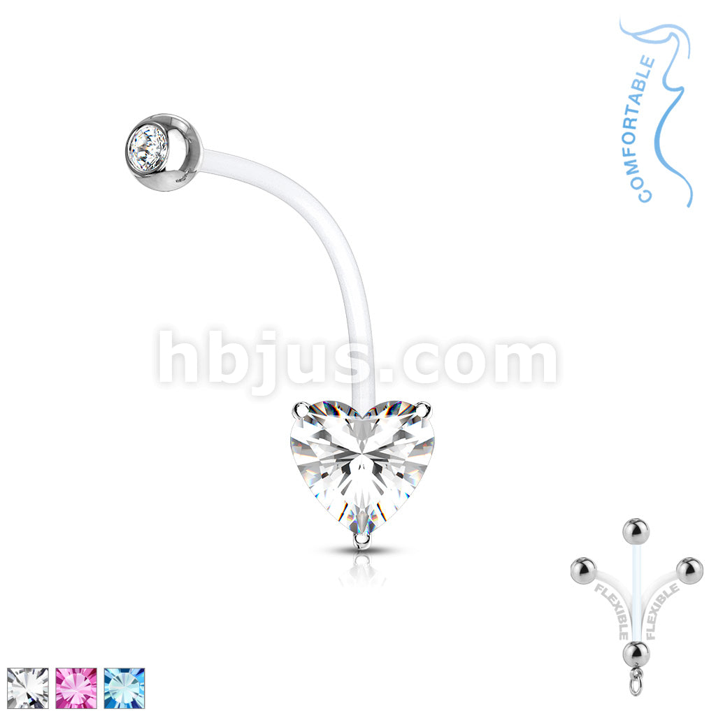 316L Surgical Steel Double Jeweled Prong Set Heart CZ Pregnancy Belly... - Image 2