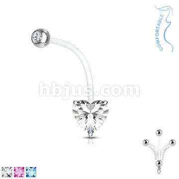 316L Surgical Steel Double Jeweled Prong Set Heart CZ Pregnancy Belly... - Image 2