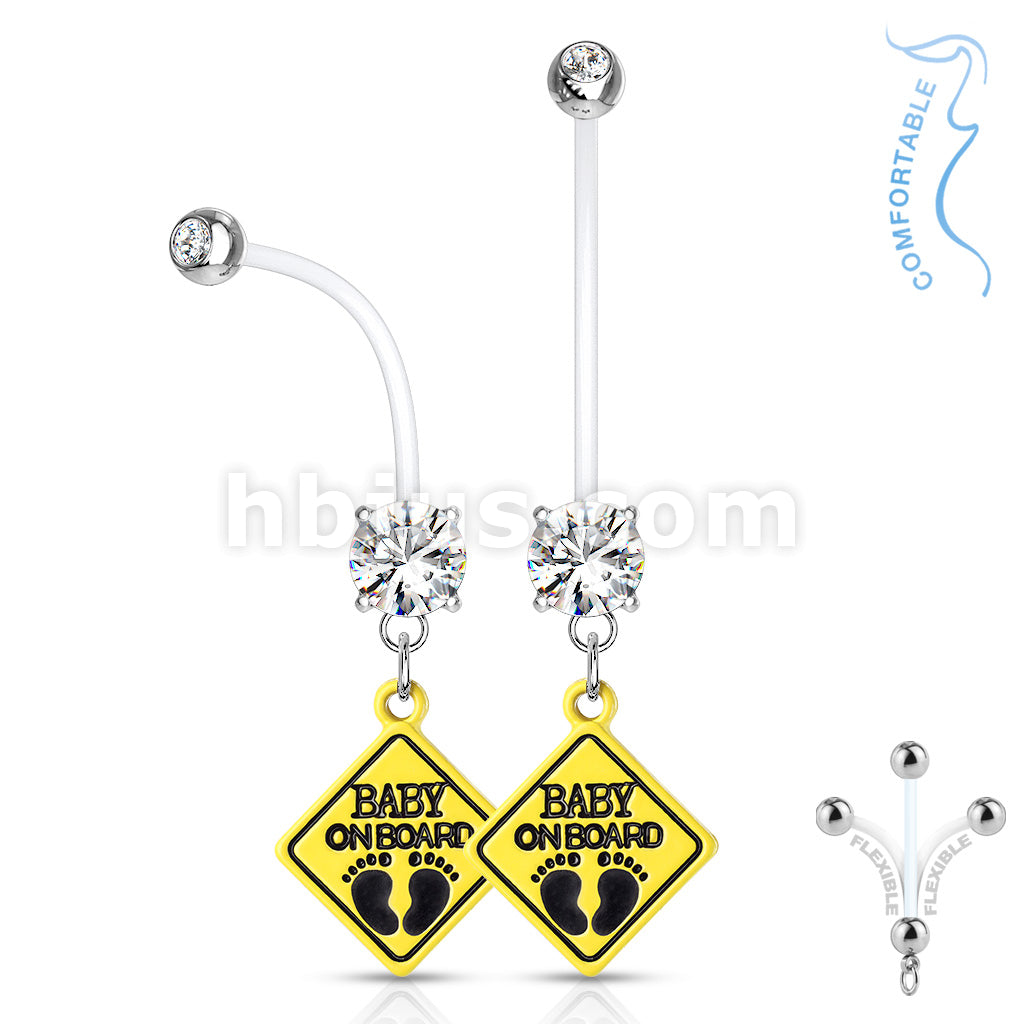 Double Jeweled Prong Set Round CZ with Baby on Board Sign Dangle... - Image 3