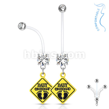 Double Jeweled Prong Set Round CZ with Baby on Board Sign Dangle... - Image 3