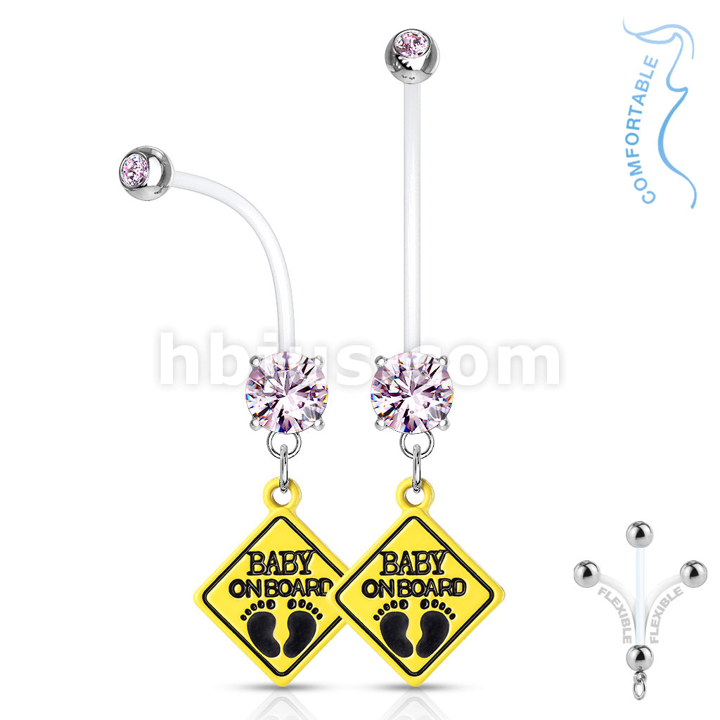 Double Jeweled Prong Set Round CZ with Baby on Board Sign Dangle... - Image 4
