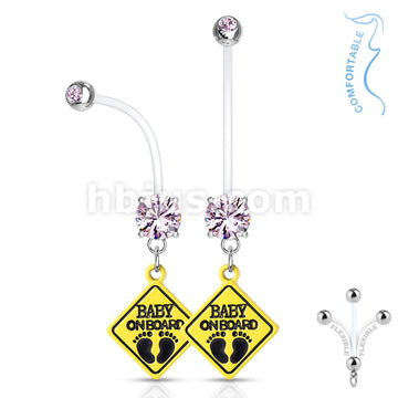 Double Jeweled Prong Set Round CZ with Baby on Board Sign Dangle... - Image 4