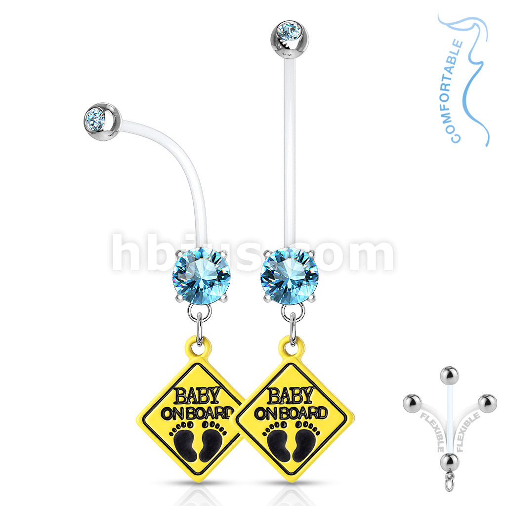 Double Jeweled Prong Set Round CZ with Baby on Board Sign Dangle... - Image 5