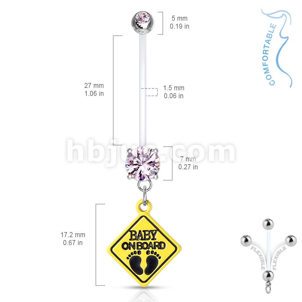 Double Jeweled Prong Set Round CZ with Baby on Board Sign Dangle... - Image 6