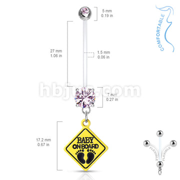Double Jeweled Prong Set Round CZ with Baby on Board Sign Dangle... - Image 6