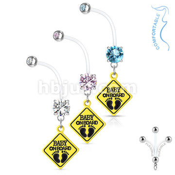 Double Jeweled Prong Set Round CZ with Baby on Board Sign Dangle... - Image 7