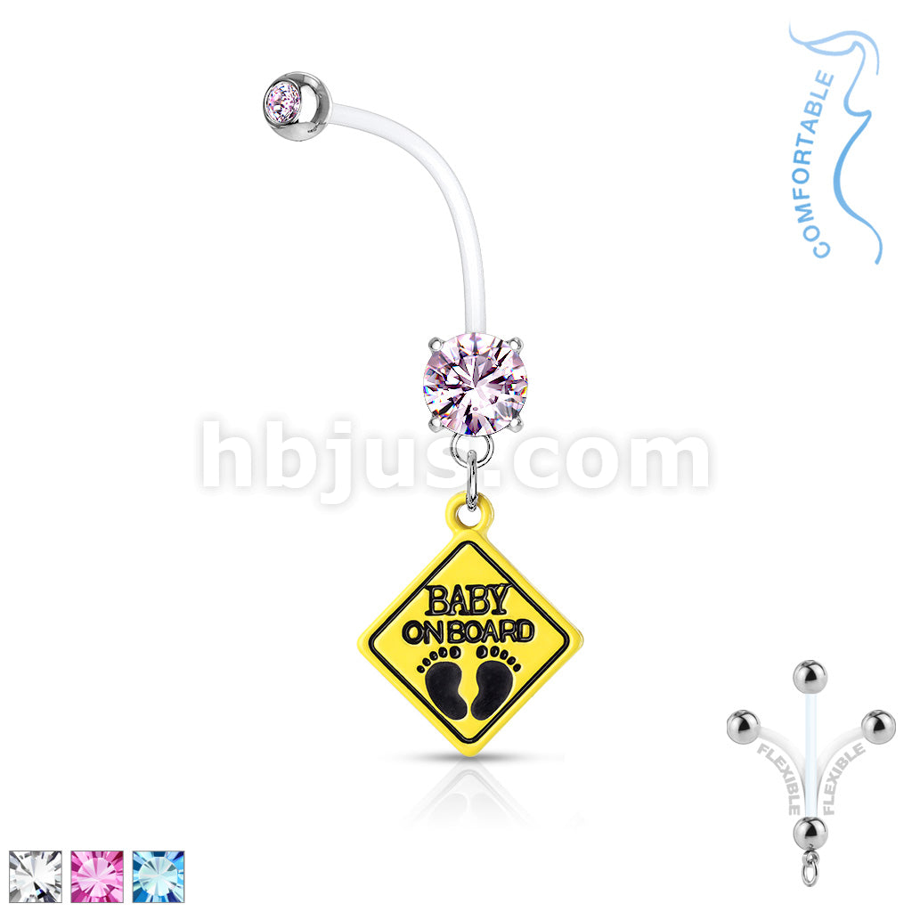 Double Jeweled Prong Set Round CZ with Baby on Board Sign Dangle... - Image 2