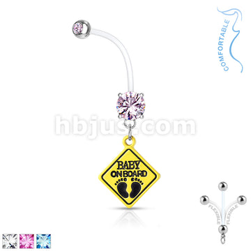 Double Jeweled Prong Set Round CZ with Baby on Board Sign Dangle... - Image 2