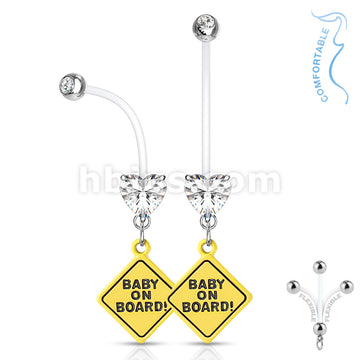 Double Jeweled Prong Set Heart CZ with Baby on Board Sign Dangle... - Image 3