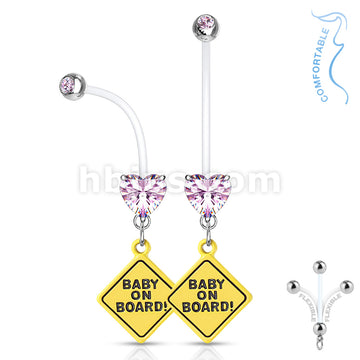 Double Jeweled Prong Set Heart CZ with Baby on Board Sign Dangle... - Image 4