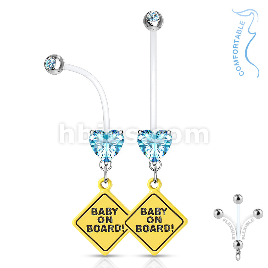 Double Jeweled Prong Set Heart CZ with Baby on Board Sign Dangle... - Image 5