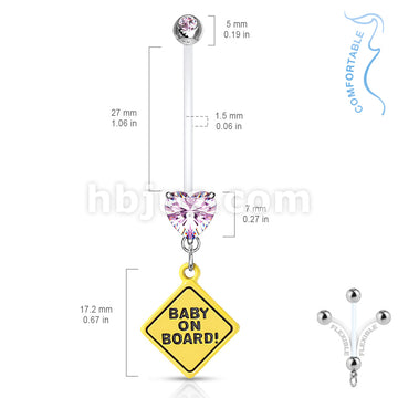 Double Jeweled Prong Set Heart CZ with Baby on Board Sign Dangle... - Image 6