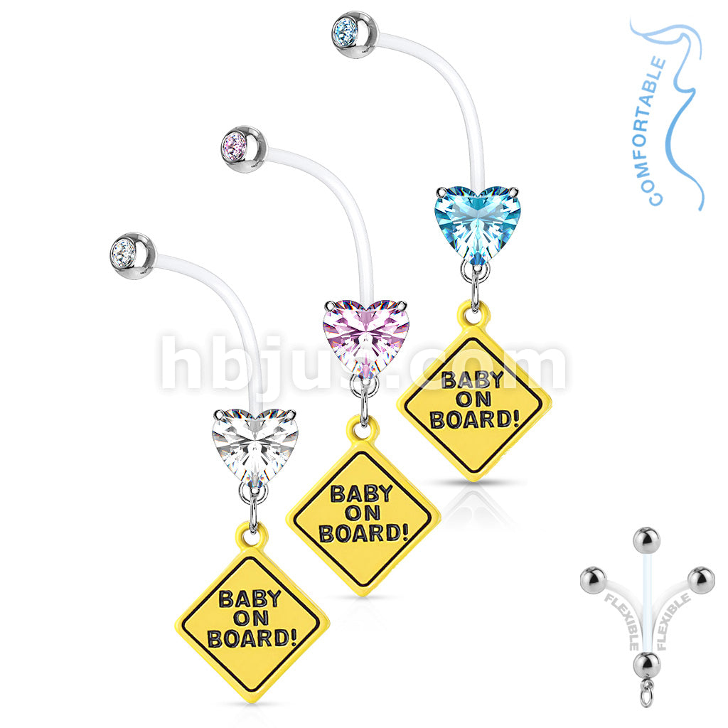 Double Jeweled Prong Set Heart CZ with Baby on Board Sign Dangle... - Image 7