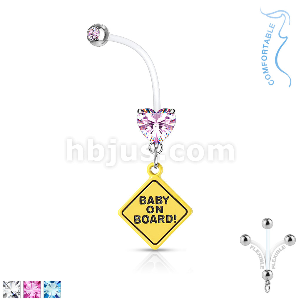 Double Jeweled Prong Set Heart CZ with Baby on Board Sign Dangle... - Image 2