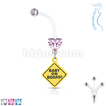 Double Jeweled Prong Set Heart CZ with Baby on Board Sign Dangle... - Image 2