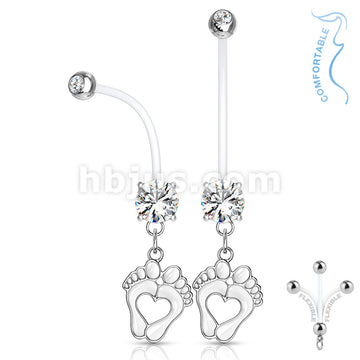 Double Jeweled Prong Set Round CZ with Heart Baby Feet Dangle Pregnancy... - Image 3