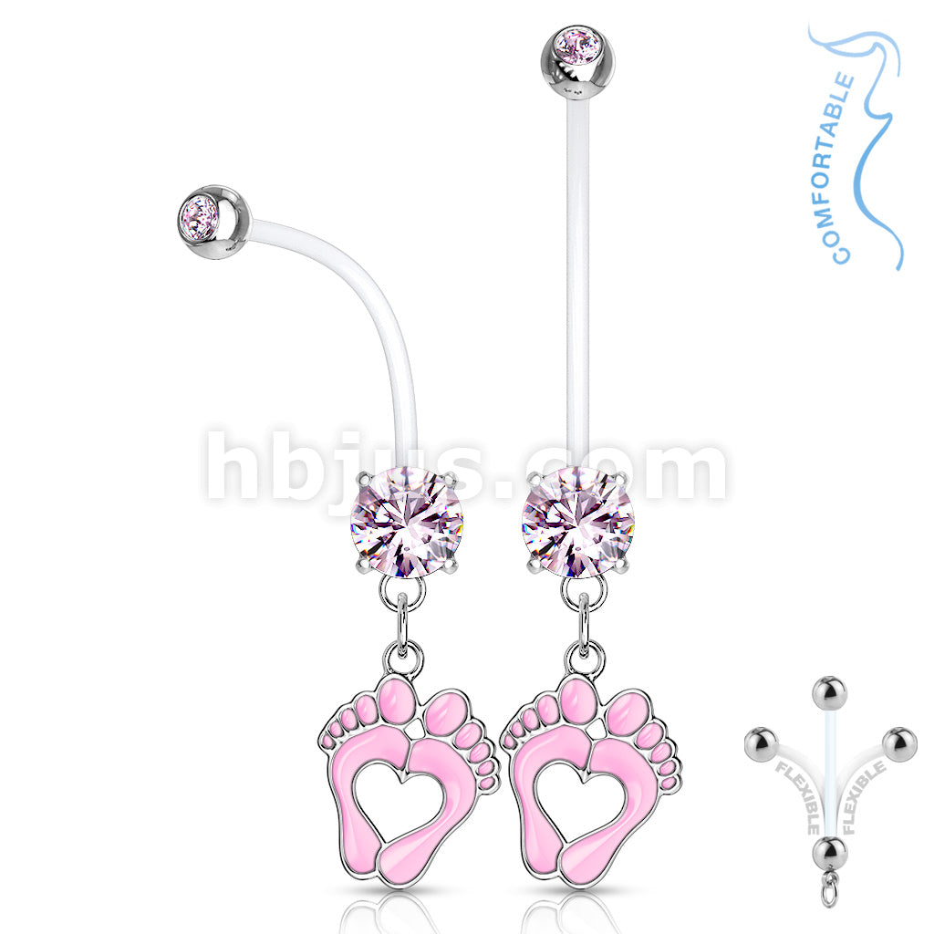 Double Jeweled Prong Set Round CZ with Heart Baby Feet Dangle Pregnancy... - Image 4