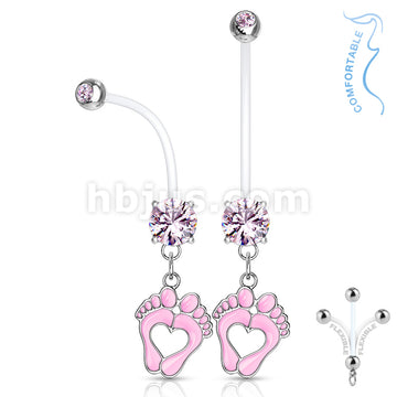 Double Jeweled Prong Set Round CZ with Heart Baby Feet Dangle Pregnancy... - Image 4