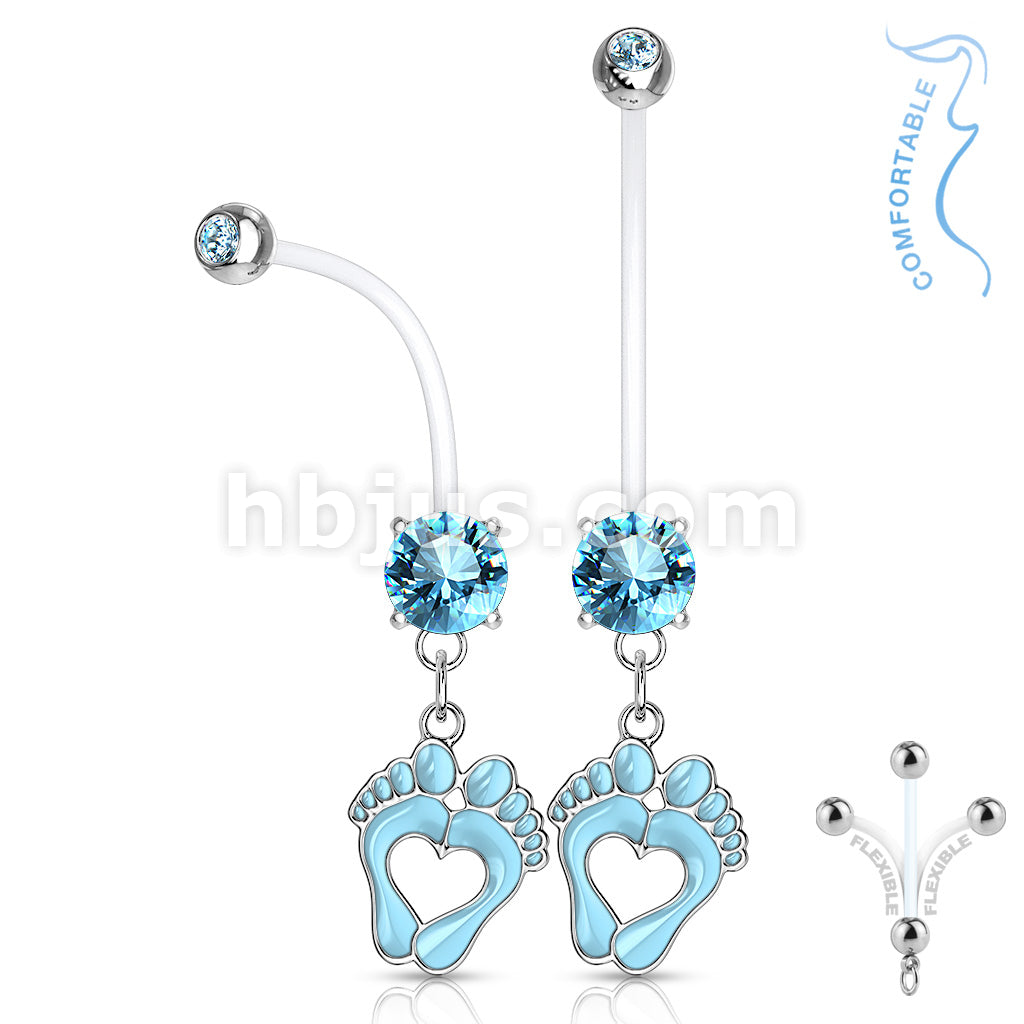 Double Jeweled Prong Set Round CZ with Heart Baby Feet Dangle Pregnancy... - Image 5