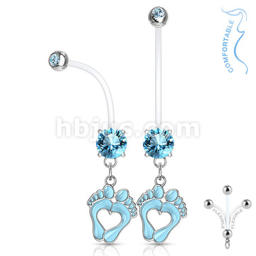 Double Jeweled Prong Set Round CZ with Heart Baby Feet Dangle Pregnancy... - Image 5