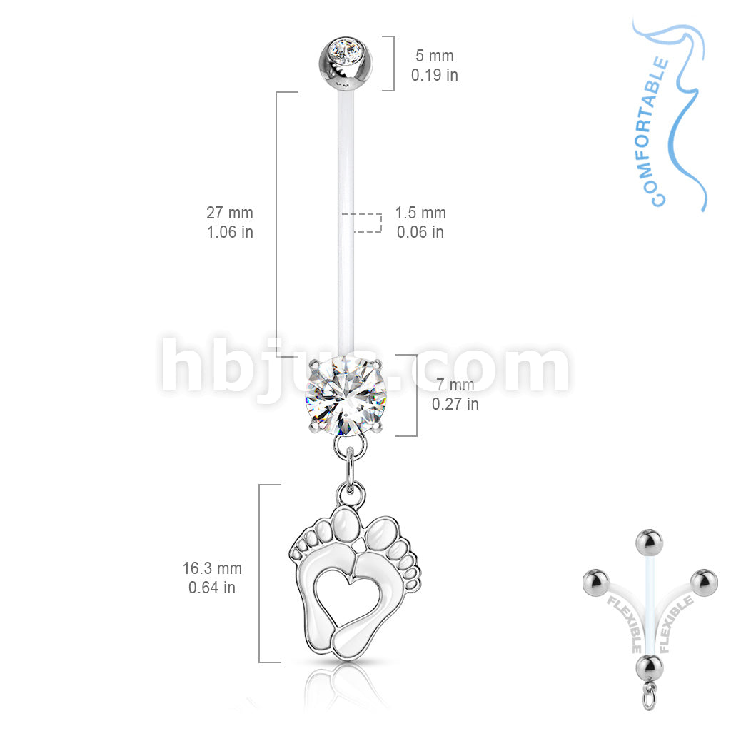 Double Jeweled Prong Set Round CZ with Heart Baby Feet Dangle Pregnancy... - Image 6