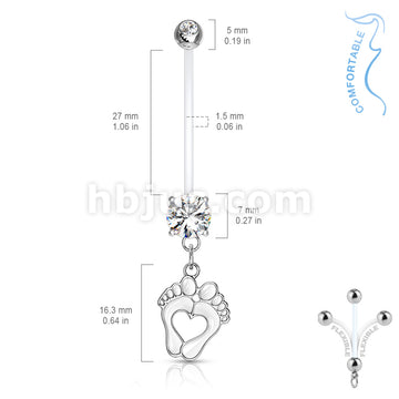 Double Jeweled Prong Set Round CZ with Heart Baby Feet Dangle Pregnancy... - Image 6