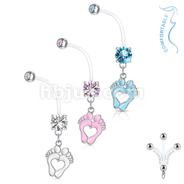 Double Jeweled Prong Set Round CZ with Heart Baby Feet Dangle Pregnancy... - Image 7