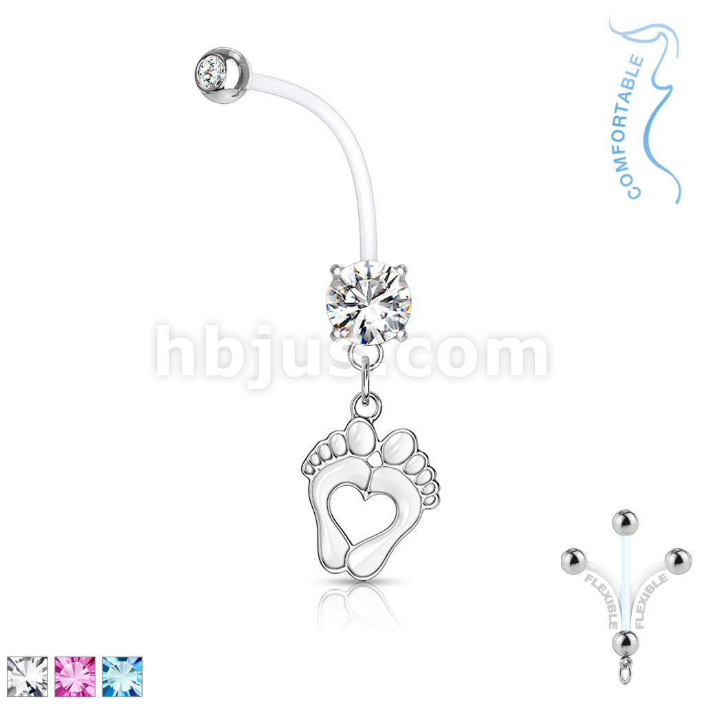 Double Jeweled Prong Set Round CZ with Heart Baby Feet Dangle Pregnancy... - Image 2