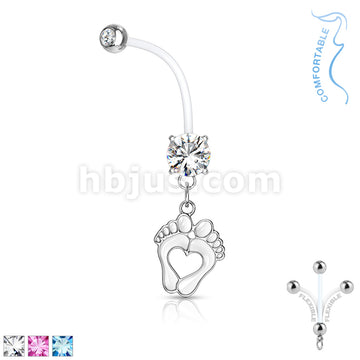 Double Jeweled Prong Set Round CZ with Heart Baby Feet Dangle Pregnancy... - Image 2