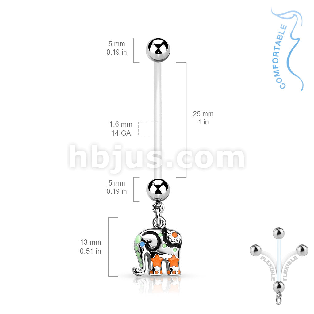 316L Surgical Steel Colorful Elephant Pregnancy Belly Ring Bioflex with... - Image 4