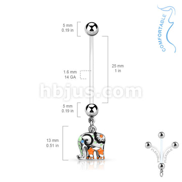 316L Surgical Steel Colorful Elephant Pregnancy Belly Ring Bioflex with... - Image 4
