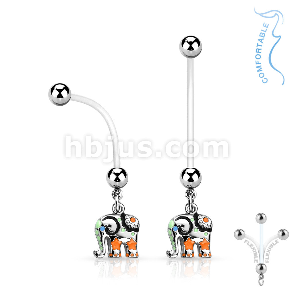 316L Surgical Steel Colorful Elephant Pregnancy Belly Ring Bioflex with... - Image 3