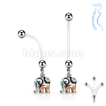 316L Surgical Steel Colorful Elephant Pregnancy Belly Ring Bioflex with... - Image 3